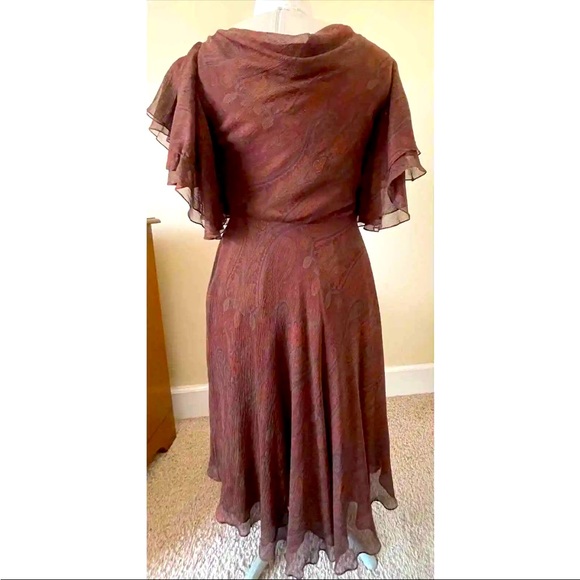 NWT Ralph Lauren Black Label Paisley Brown Silk Dress.  6 - Picture 2 of 4